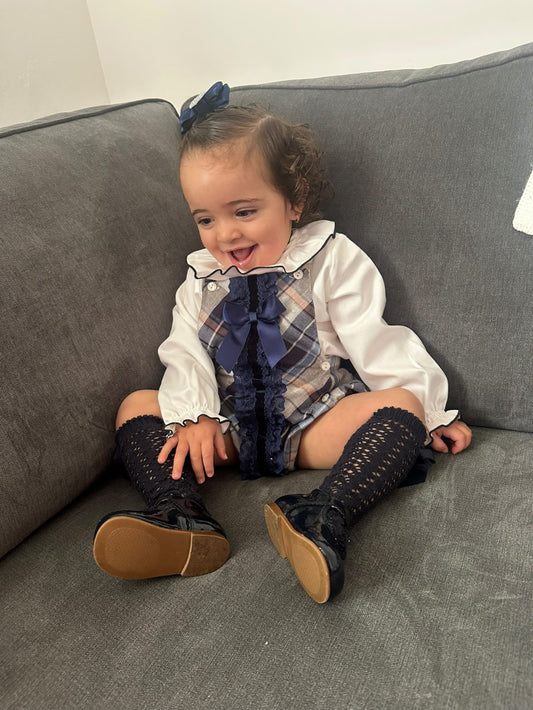 Navy Tartan Romper
