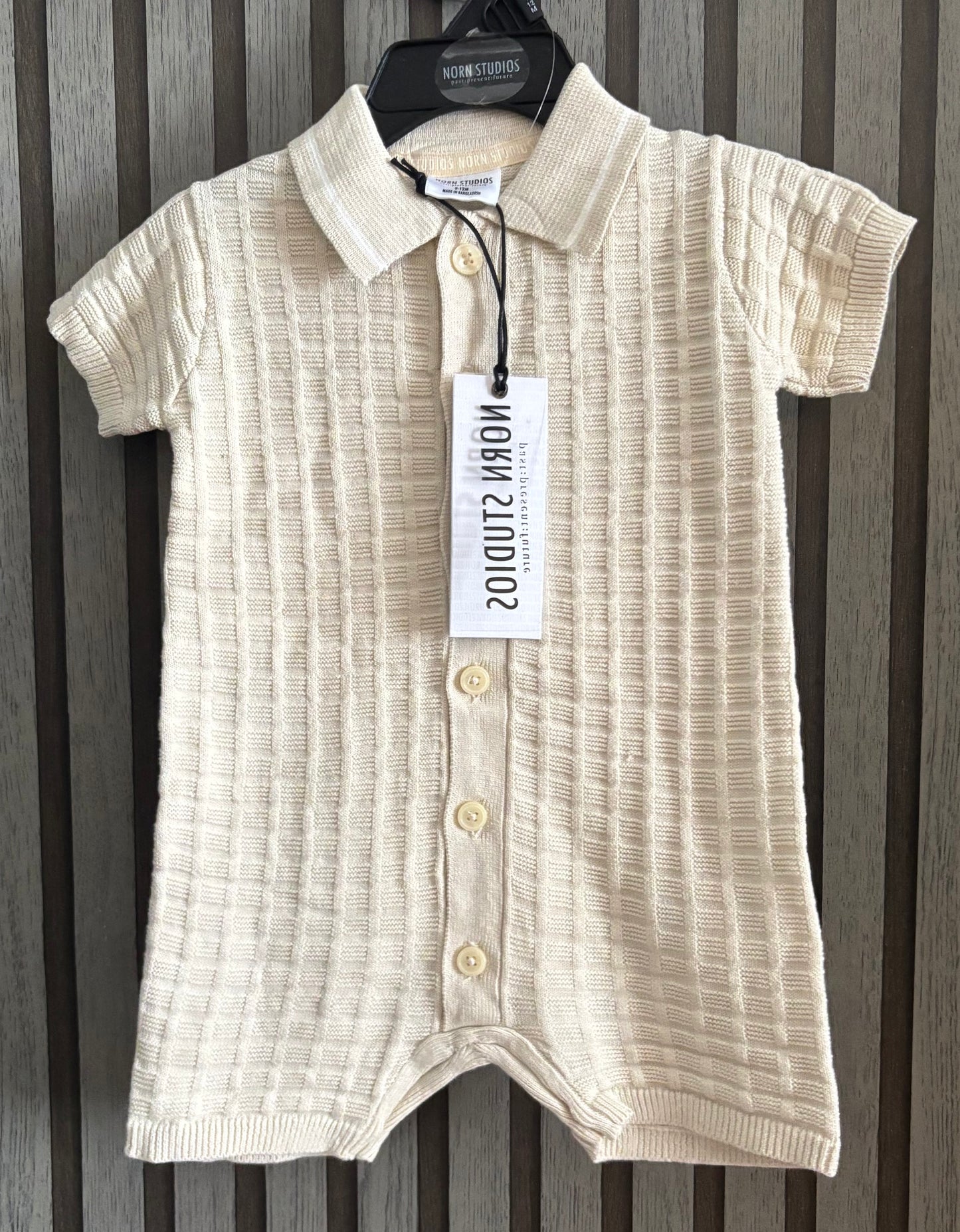 Boys Beige Knitted Romper