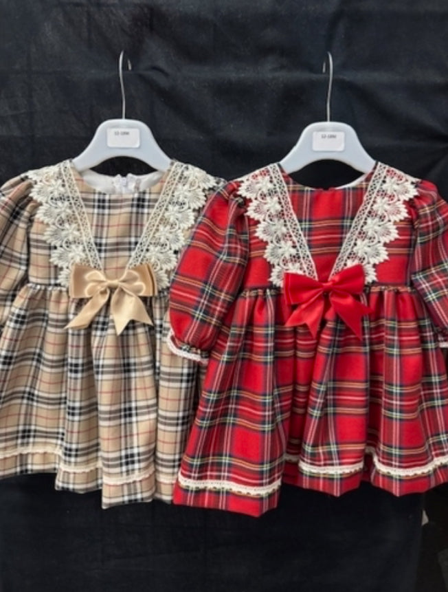 Long Sleeve Lace Tartan Dress